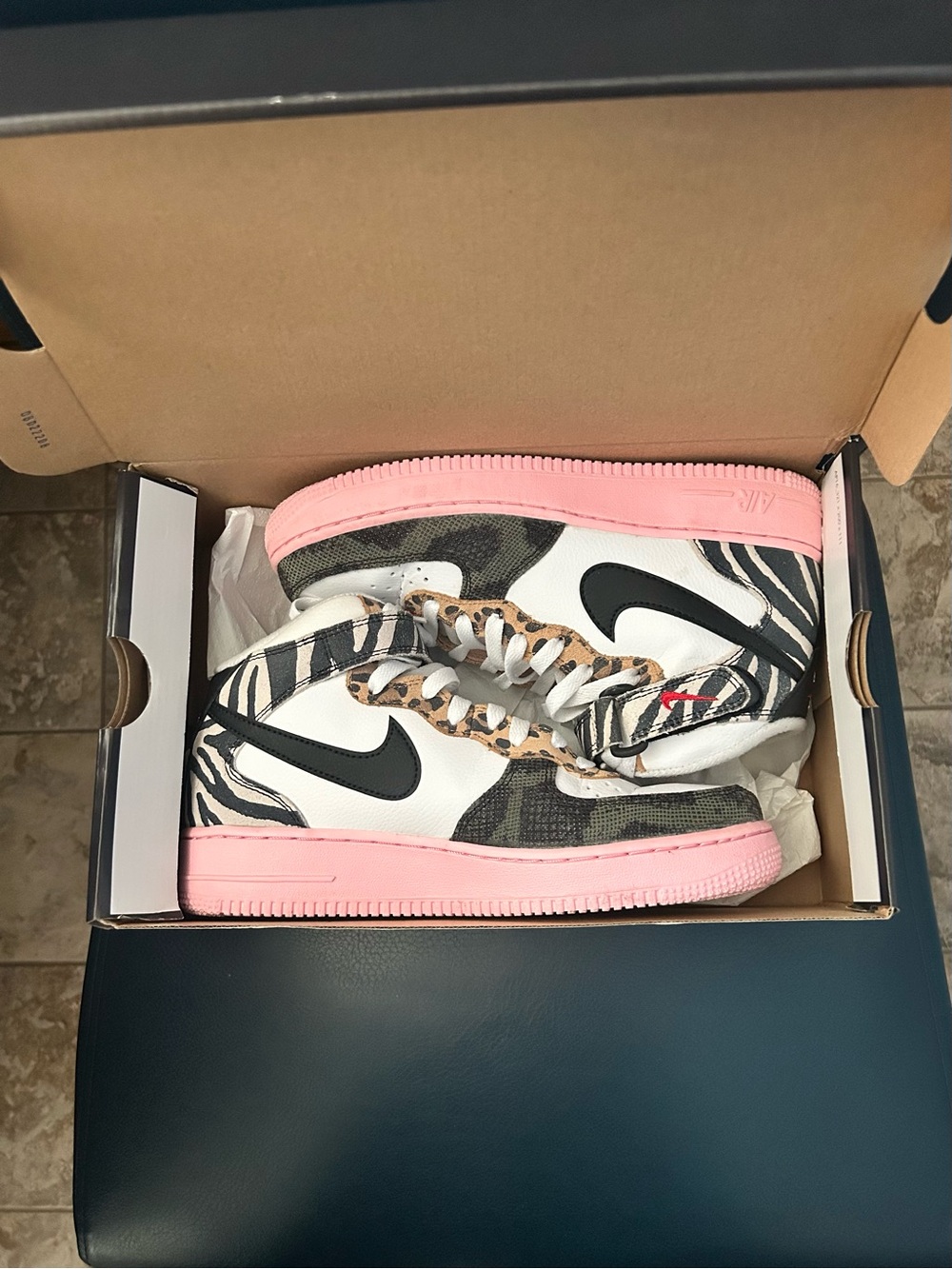 Nike Air Force 1 High-Top Sneakers - White, Black, Leopard & Pink Trim - Picture 8 of 9